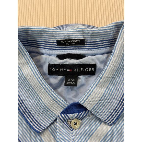 Tommy Hilfiger Mercerized Cotton Polo Shirt Men’s XL Blue Stripe Chevron - Picture 6 of 8